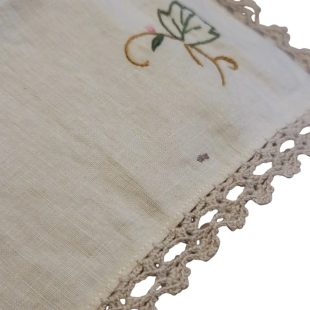 Embroidered Linen Napkins with Crochet Trim